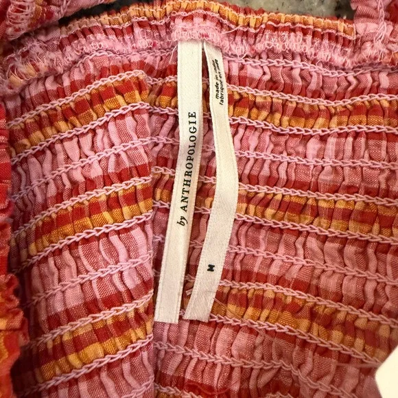 Anthropologie 100% Cotton Pink and Coral Gingham Smocked Romper - Picture 8 of 14